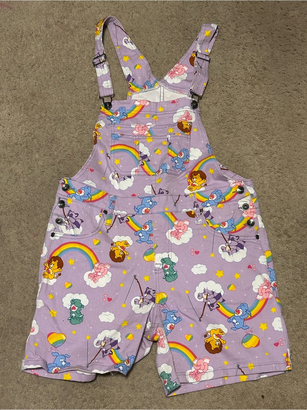 Care Bears Lavender Rainbow Print Short Overalls